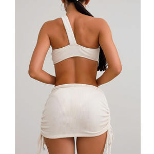 بدلة سباحة نسائية مخصصة مكونة من 3 قطع بكتف واحد سبانديكس/بوليستر ، تنورات للشاطئ ممتازة ، تنورات للتنفس سريعة الجفاف - Product Image 3