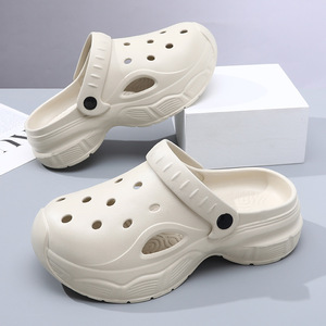 Crocs unisexes à enfiler, semelle épaisse, respirants, antidérapants, pour l'extérieur, couleur beige, chaussures d'été - Product Image 1