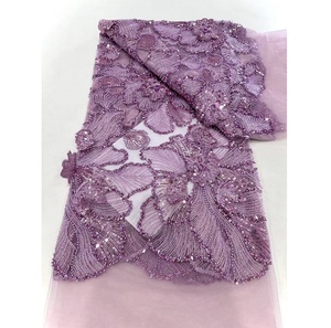 Tela de Encaje Africana con Cuentas, Tul Bordado de Alta Calidad, Hermosas <span class=keywords><strong>Lentejuelas</strong></span> Bordadas para <span class=keywords><strong>Vestido</strong></span> de Fiesta Asoebi - Product Image 1