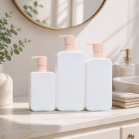 Ensemble de flacons cosmétiques carrés plats en PE beige personnalisés, 250 ml, 350 ml, 500 ml, 12 oz, flacon pompe en plastique pour lotion corporelle, emballage pour soins capillaires