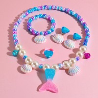 Collier, bracelet, bague et boucles d'oreilles sirène en plastique multicolores pour enfants, toutes saisons, déguisement d'Halloween, jeu d'imitation, cadeaux d'anniversaire