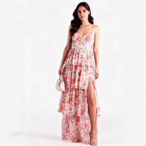 Vestido de Noche Largo de Gasa con Estampado Floral y Hombros Descubiertos, Cintura Imperio, Capa Transparente, Vestido de Moda para Mujer - Product Image 1