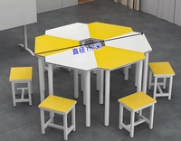 Table combinée triangle et trapèze, pouvant être connectées pour former une table circulaire, adaptée aux écoles primaires et secondaires