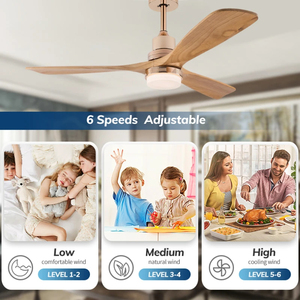 Gran oferta, ventilador de techo dorado francés Vintage, <span class=keywords><strong>Motor</strong></span> de CC de 6 velocidades, 3 aspas de ventilador de madera maciza, ventilador de techo interior silencioso LED de 22W con luz - Product Image 5