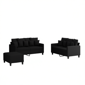 Set Divano Nero 100% Poliestere, Arredamento Moderno Compatto per Soggiorno - Product Image 1