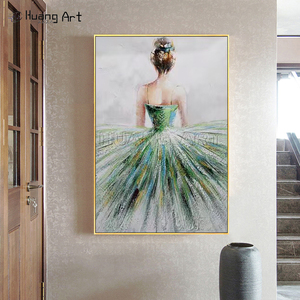 Dipinto a mano la figura di balletto moderno pittura murale olio verde su tela decorazione per <span class=keywords><strong>soggiorno</strong></span> con ragazza danzante fatto a mano bellezza - Product Image 2