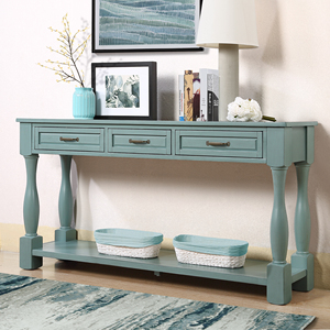 Wood Console <b>Table</b> 63inch 3 Drawers 1 Shelf Entryway Hallway Sofa <b>Table</b> Easy Assembly Extra Thick - Product Image 3