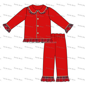 Pyjamas de Noël Ensemble de famille Pyjamas pour enfants personnalisés Ensemble de pyjamas pour enfants en <span class=keywords><strong>tartan</strong></span> de coton rouge - Product Image 4