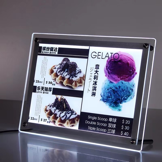Backlit Acrylic Panel Display Crystal Led Menu Light Box