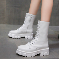 2025, Bottes Originales à Bout Rond, Bottes Noires à Plateforme, Bottes Blanches Tendance à Lacets, Chaussures Femme, Bottines à Talon Kitten