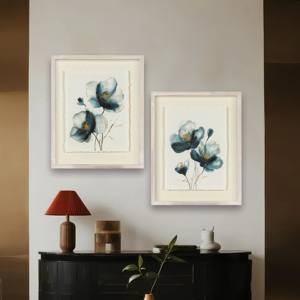 Arte de <span class=keywords><strong>acuarela</strong></span> floral azul <span class=keywords><strong>pintado</strong></span> a mano en marco de madera blanco pinturas de <span class=keywords><strong>paisaje</strong></span> enmarcadas <span class=keywords><strong>con</strong></span> flor decorativa floral - Product Image 2
