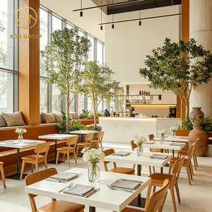 Banquette en cuir courbée orange de style nordique <span class=keywords><strong>moderne</strong></span>, table carrée en pierre frittée avec chaise en bois, mobilier de café et de restaurant - Product Image 2