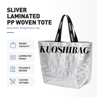 Sac de courses pliable en PP tissé laminé argenté, grande capacité, imperméable, réutilisable, sacs à main métalliques robustes