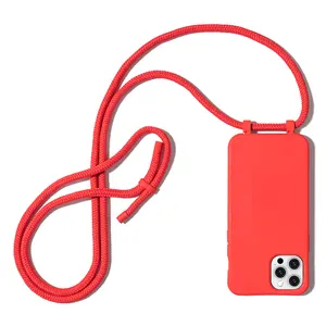 New Detachable Crossbody Necklace Phone Case With Rope And Hook Soft Touch Solid Silicone Mobile Phone Case For IPhone 12 13 14