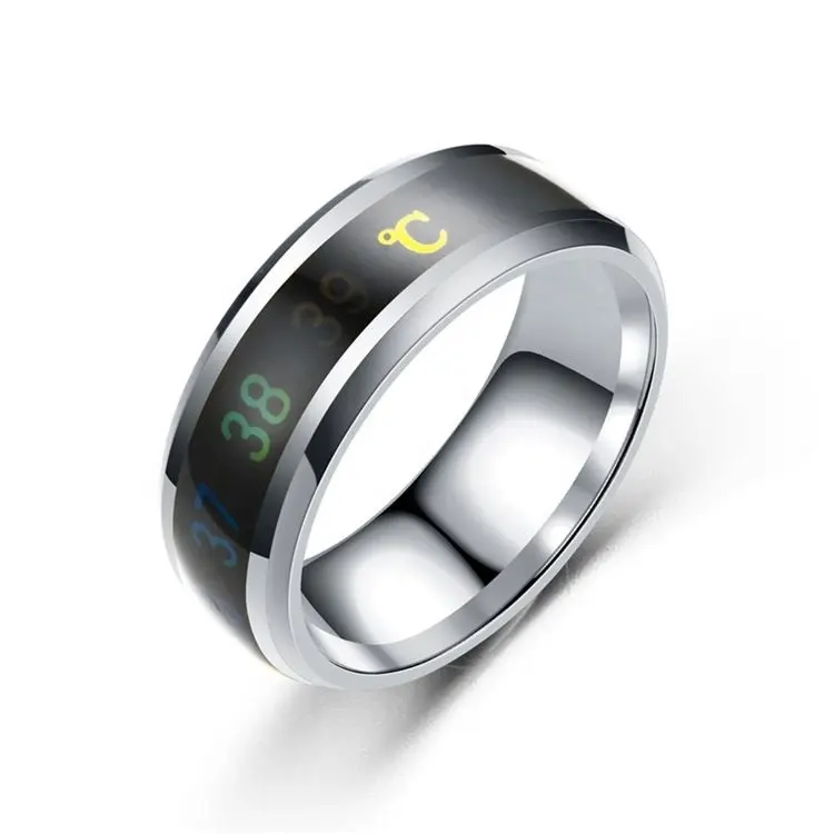 Semplice coppia gioielli regalo uomo dito argento nero acciaio al titanio donne Intelligent Mood anelli sensibili alla temperatura
