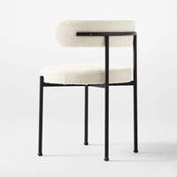 Chaise de salle à manger en tissu bouclé blanc nordique moderne, mélange de laine, pieds en métal noir, style café, laine d'agneau