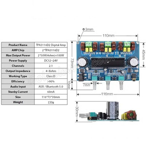 2*50W 100W 블루투스 5.0 듀얼 집적 회로 TPA3116D2 전원 서브우퍼 앰프 보드 2.1 채널 스테레오 이퀄라이저 오디오 - Product Image 3