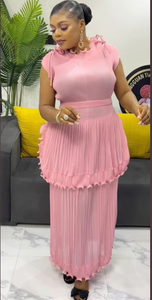 Factory Outlet Miyake plisado Color sólido cuello con volantes de talla grande hasta el tobillo vestido de mujer para verano para ropa formal - Product Image 6