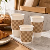 Manchon de tasse à café en papier biodégradable avec logo personnalisé imprimé, support en kraft ondulé, emballage écologique pour boissons à emporter
