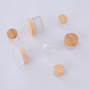 5g 15g 30g 50g 100g clear Green Amber Glass Cream Jar with <b>Wood</b> Grain Lid Frosted Bamboo Cosmetic Jars - Product Image 3