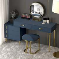 Ensemble de vanité de maquillage bleu moderne armoire de coiffeuse rétractée et tabouret et miroir inclus