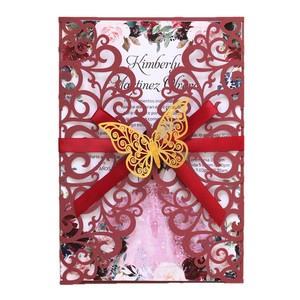 Tarjetas de invitación de compromiso europeas y americanas, invitaciones de boda grabadas con láser, invitaciones de cumpleaños con hermosos lazos - Product Image 3