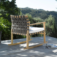 Fauteuil à bascule d'extérieur moderne en bois de teck, tressé en corde, imperméable, pour terrasse