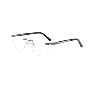 New Rimless Stainless Optical Glasses Metal Rimless Eyewear Square Gold Frames For Men Women