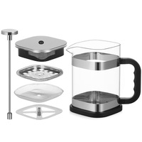 Cafetière à piston carrée en verre noir de 1000 ml, portable, pour la maison, avec piston et couvercle en acier inoxydable