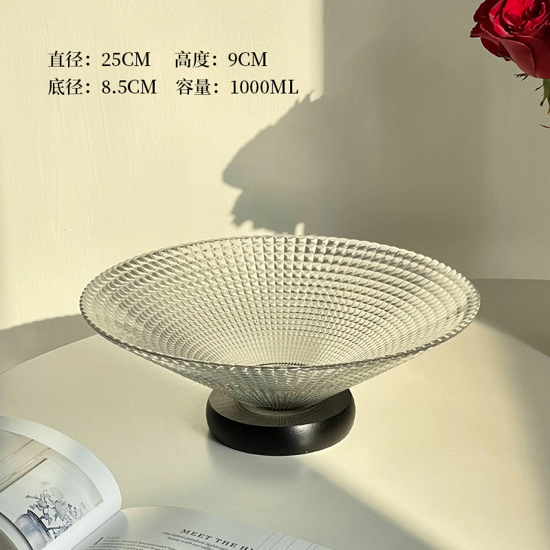 ชามผลไม้ตะแกรงแก้ว - ขาตั้งสีดำ