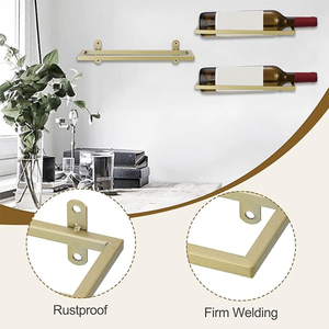 Estantes de Pared Metálicos Dorados para Botellas de <span class=keywords><strong>Vino</strong></span>, Soporte de Exhibición para Botellas de <span class=keywords><strong>Vino</strong></span>, Organizador Colgante para Botellas de Bebidas y Licores - Product Image 3