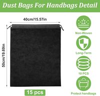 Sacs de rangement noirs en non-tissé avec fermeture éclair, robustes, anti-poussière, en gros, pour l'emballage de sacs à main, chaussures et vêtements