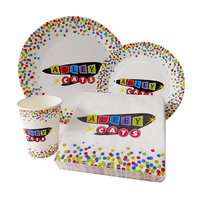 Vaisselle en papier pour fête : Gobelets imprimés à pois, serviettes décoratives et assiettes en papier pour fête à thème