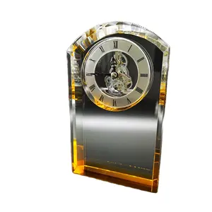 Professional Customized Wedding 3d Laser Desktop Transparent K9 Crystal Clock Souvenir