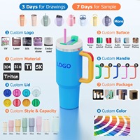 Gobelet isotherme JUNVOY personnalisé 20/30/40oz en acier inoxydable avec paille rabattable et poignée, couvercle à visser