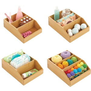 Wooden Desktop Storage <b>Box</b> With Compartments For Office Organizer Standing Type Rectangle Solid Color - Product Image 1