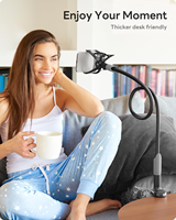 Support de téléphone flexible à col de cygne de 75 cm avec angle réglable à 360° et pince sécurisée pour le tournage sur lit, bureau et plusieurs appareils