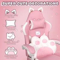 Chaise de jeu gamer rose Rosa Silla Cadeira avec oreilles de chat, coussin en forme de patte de chat, chaise d'ordinateur mignonne pour fille avec repose-pieds, vente chaude