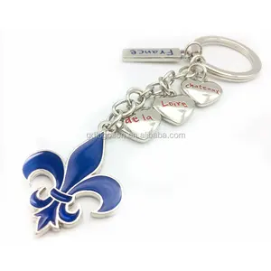 Frankrijk Charms Souvenir Sleutelhanger Metal Enamel Bloem Bord Franse Blauw Symbool Sleutelhangers