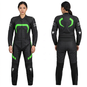 Combinaison de moto pour homme, manches longues, cuir noir et vert, coupe-vent, respirante, équipement de protection hivernal, polyester/coton - Product Image 1