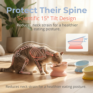 15 °   Ciotola in Ceramica Inclinata per Animali Domestici, Anti-Costostruzione del Collo, Anti-Acne, Anti-Ribaltamento, Antiscivolo per Gatti e Cani di Piccola Taglia, Colori Macaron, Personalizzabile OEM - Product Image 4