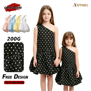 Robe assortie à pois pour sœurs A&J sur mesure, asymétrique à une épaule, taille basse, jupe à volants, pour filles et enfants, noire, style Coquette, ODM 2026 - Product Image 1