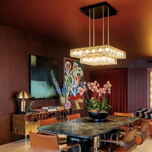 Lustre carré moderne en cristal doré à LED pour salle à manger - Product Image 1