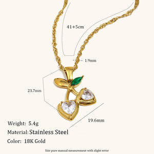 Ensemble de bijoux cerise plaqué or Dingran collier et boucles <span class=keywords><strong>d</strong></span>'oreilles avec des accents de cristal et de gemme verte accessoire doux et élégant - Product Image 4