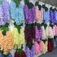 Bunga Sutra Wisteria Ungu Buatan Tangan Berkualitas Tinggi T-FT046 3 Cabang 110cm Dekorasi Gantung Buatan untuk Rumah Taman Thanksgiving
