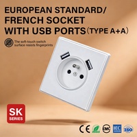 Prise murale standard européenne française 16A 250V avec double USB 2USB Type-A DC 5V 2.1A V0 ignifuge PC Soft Touch