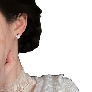 S925 Pure <b>Silver</b> <b>Stud</b> Earrings Unique Butterfly Pattern with Zircon for Party Occasions - Product Image 1