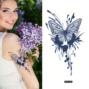 Pegatinas <span class=keywords><strong>de</strong></span> tatuaje temporal a base <span class=keywords><strong>de</strong></span> hierbas con flores mariposas vegetarianas personalizadas, impermeables, duraderas, semipermanentes, para hombres y mujeres, papel hecho - Product Image 1