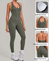 Nouveau pantalon sans manches sans couture pour femme, effet push-up fessier en V, anti-transpiration, dos nu, col licou, pour le sport et le fitness
