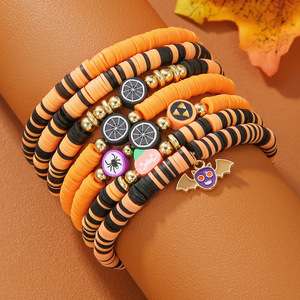 Halloween <b>Beaded</b> <b>Bracelets</b> Set Orange Black Pumpkin Spider Skull Charm Unisex Jewelry for Party Costume Accessory - Product Image 2